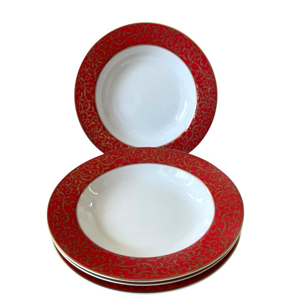 Mikasa Parchment Red Soup Salad Bowls 8.5in Set of 4 Fine Porcelain NEW